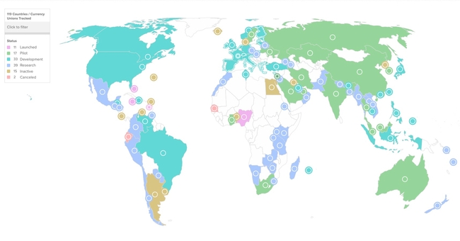 Updated map of CBDC development worldwide